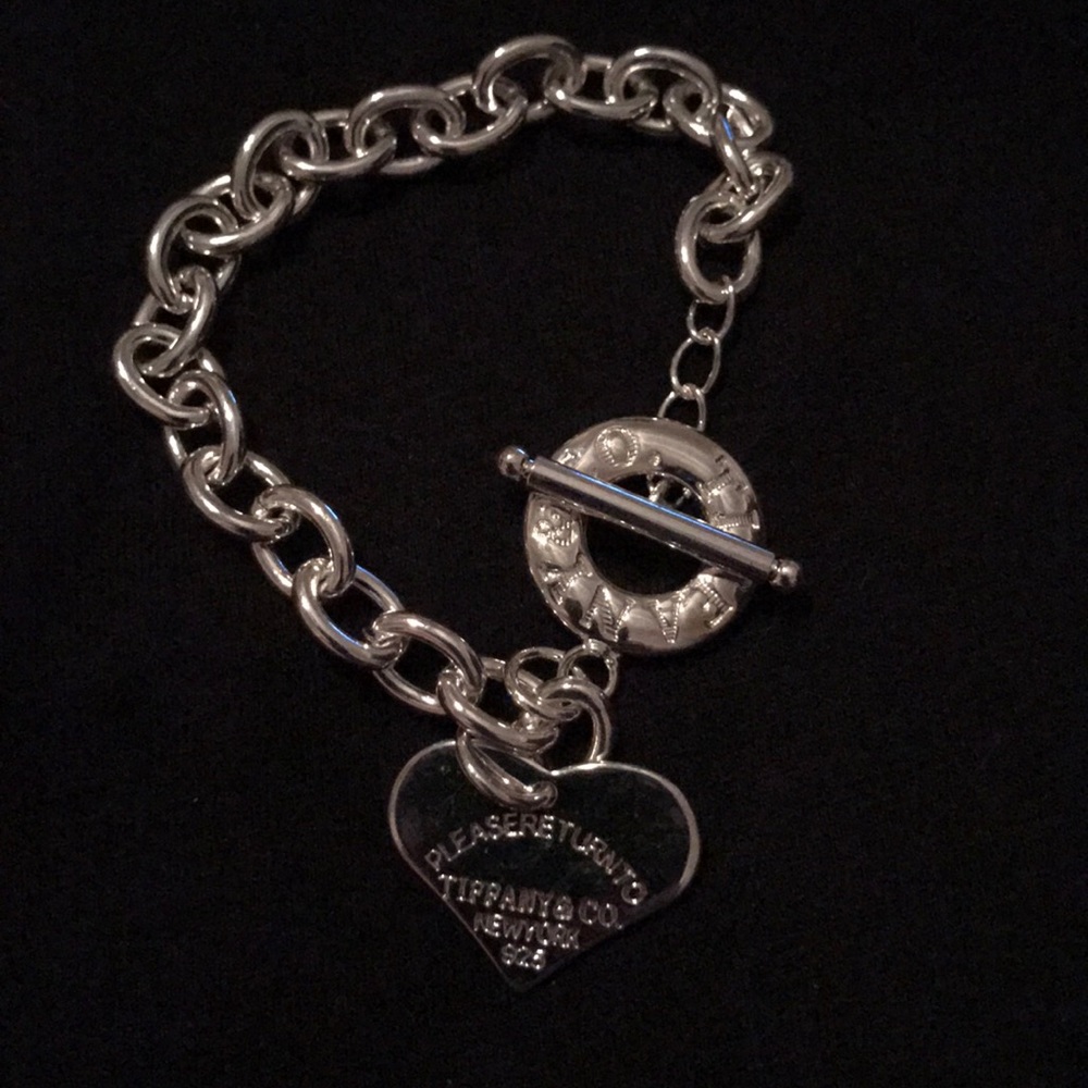 925 silver toggle heart shaped chain bracelet